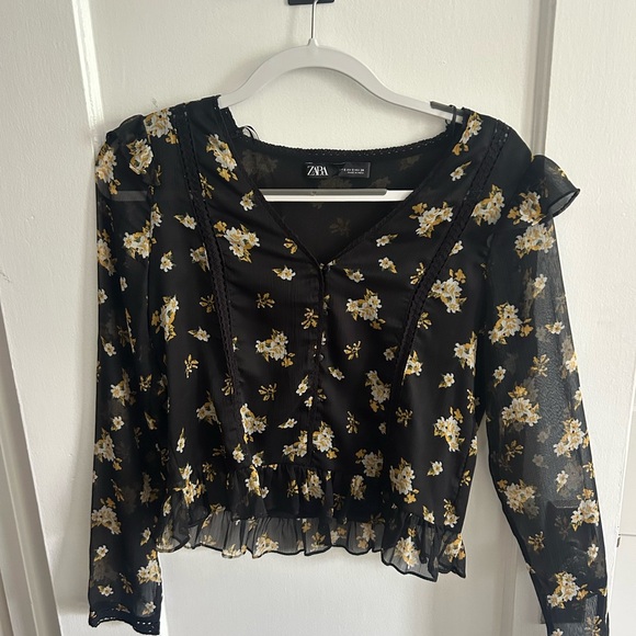 Zara Black and Yellow Floral Blouse - Picture 1 of 2